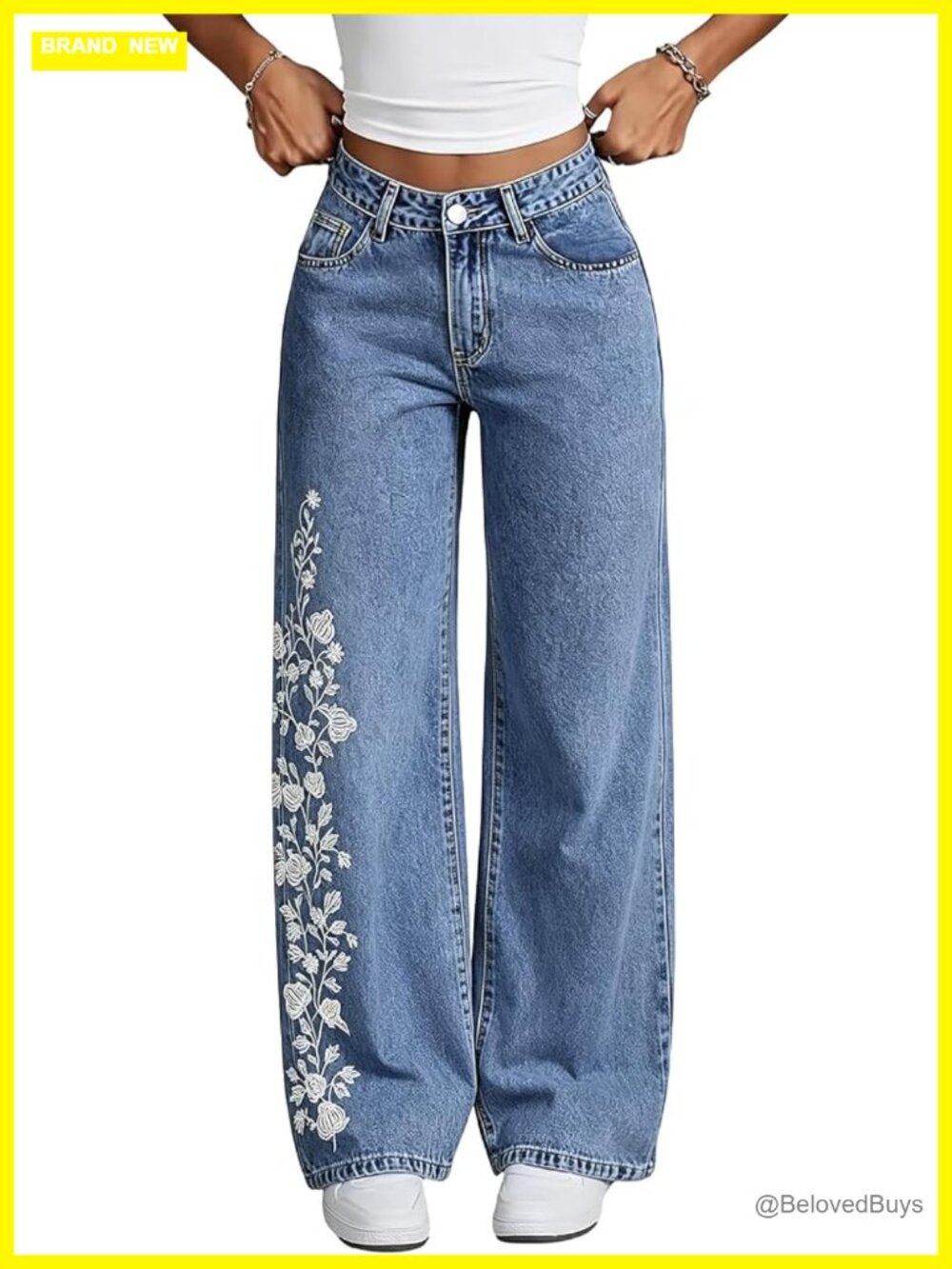 Womens Plus Size High Waist Wide Leg Stretch Jeans